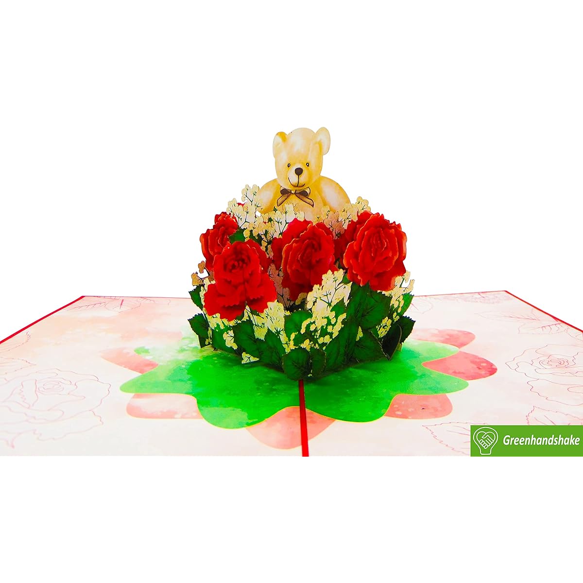 Bouquet with Teddy Bear Pop-up Card 3D Pop-up Greeting Card for Birthday Valentine's Day Mother's Day Spring Father's Day Graduation Wedding Anniversary Get Well All Occasion 7"x5"