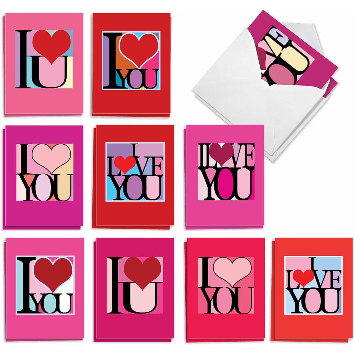 The Best Card Company Love Squares - 20 Boxed Valentine Note Cards with Envelopes (4 x 5.12 inches) - AM8991VDG-B2x10