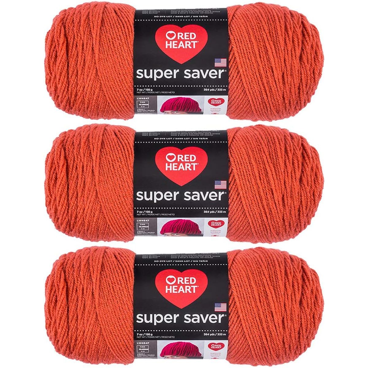 RED HEART Super Saver Accent Yarn Coral 3 Pack