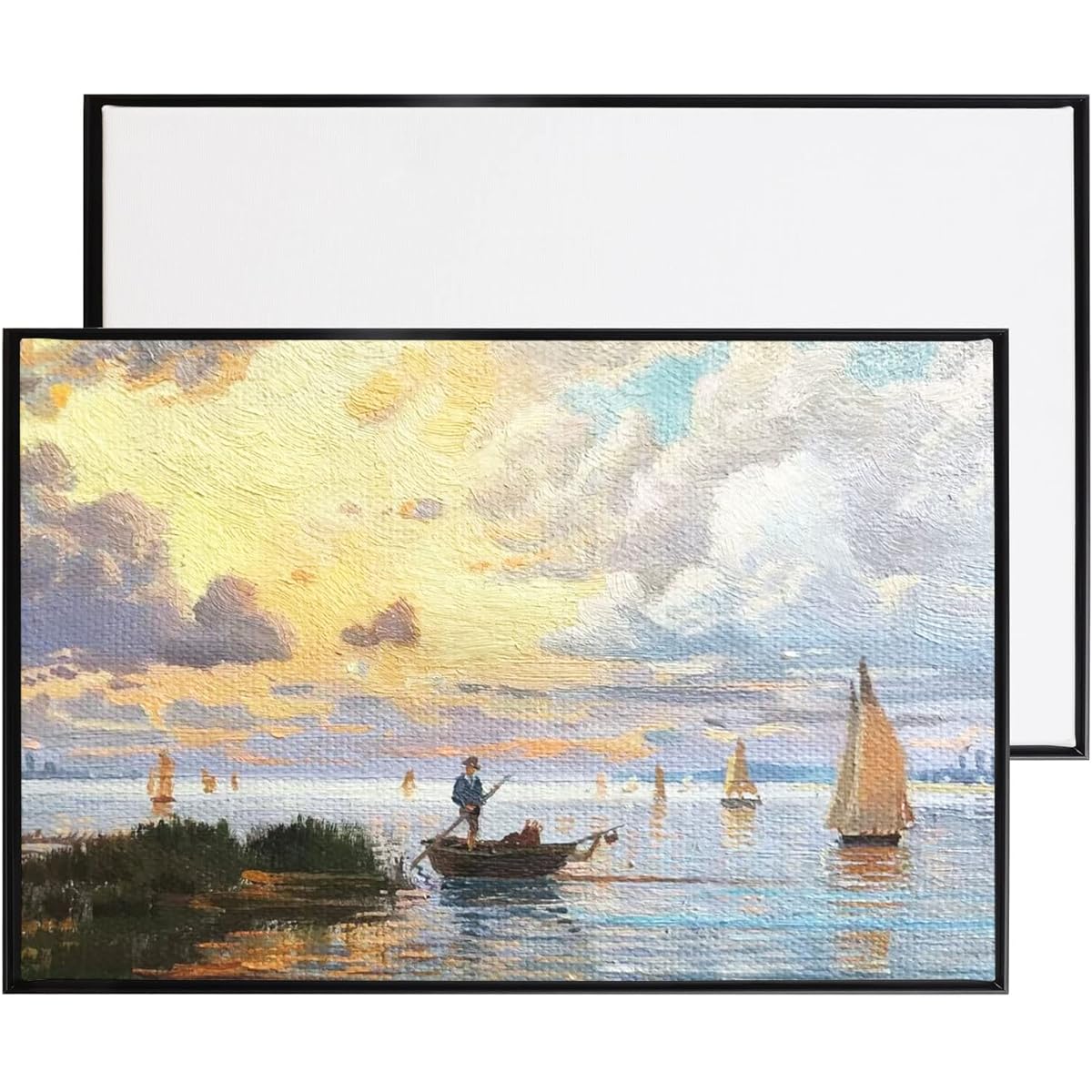 Podronale 16"x20" Blank Stretched Canvas 9/10" Thick Aluminum Floater Frame for Painting Black 2 Pieces