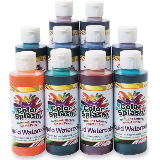 NEW. 8-oz. Color Splash. Liquid Watercolor Assortment Set of 10