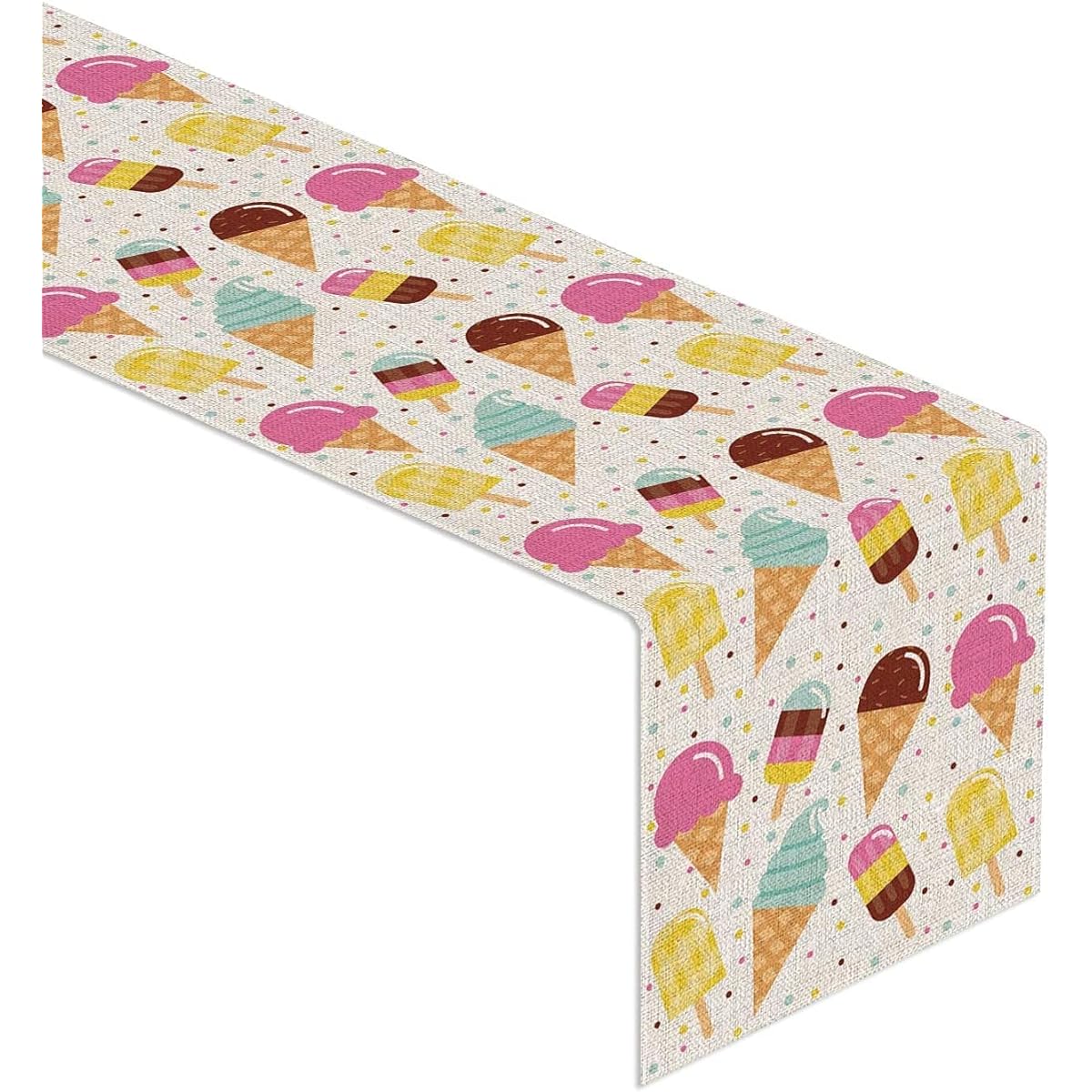 Linen Ice Cream Table Runner Summer Birthday Party Home Dining Room Table Decoration (13" x 108")