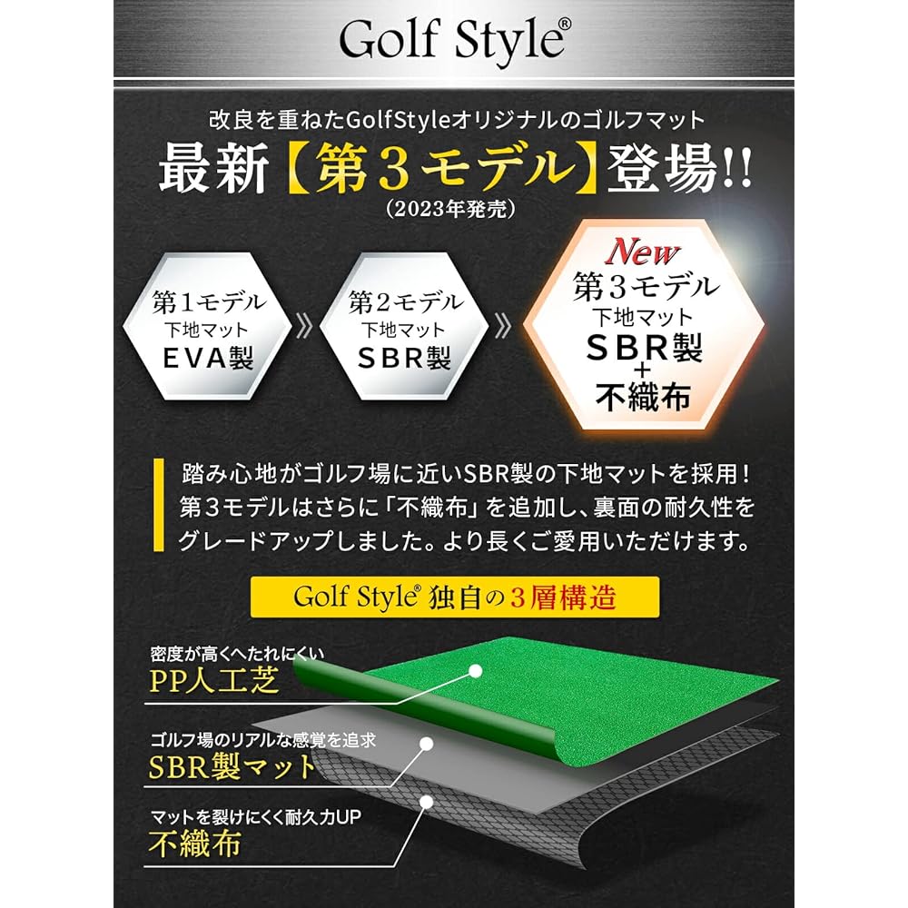 GolfStyle Golf Mat Large Golf Practice Mat Outdoor Indoor Practice Swing Driver Swing Practice Artificial Grass SBR 100 x 150cm Golf Tee Golf Ball