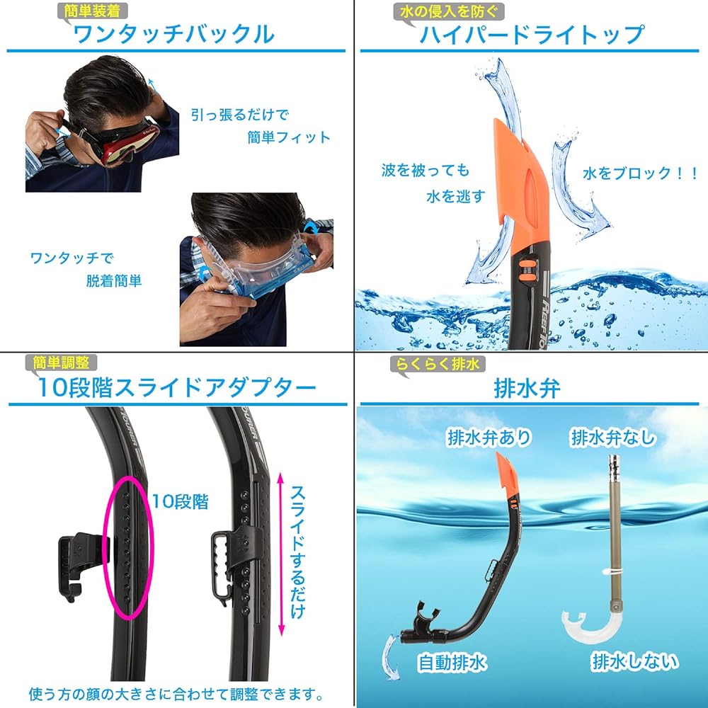 REEF TOURER Snorkeling Snorkel Mask Snorkel for Adults 2 Piece Set Silicone RC0110