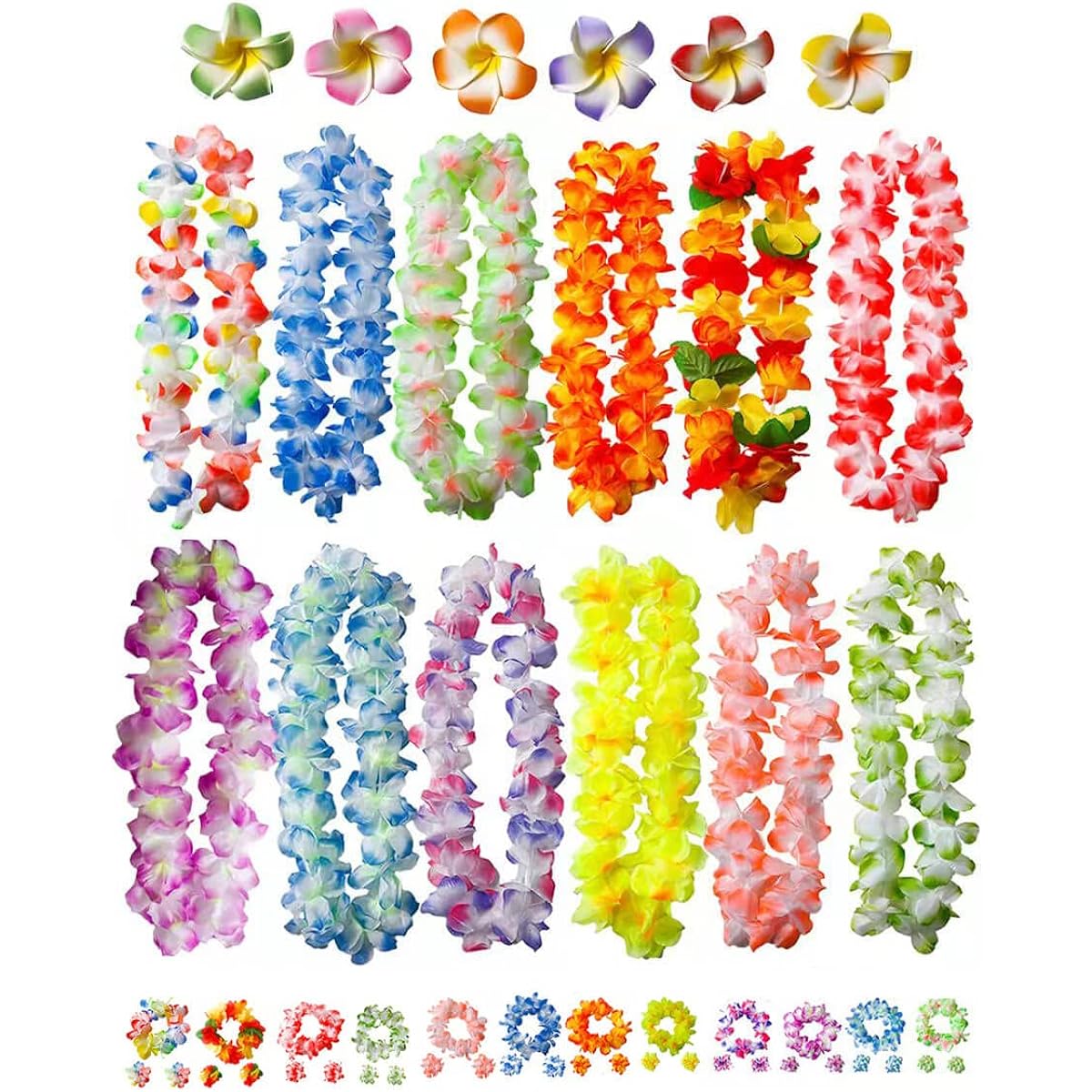 Besfony 50pcs Hawaiian Leis Luau Party Supplies Stretchable Flower Necklaces Headbands and Wristbands - Tropical Hawaiian Decorations