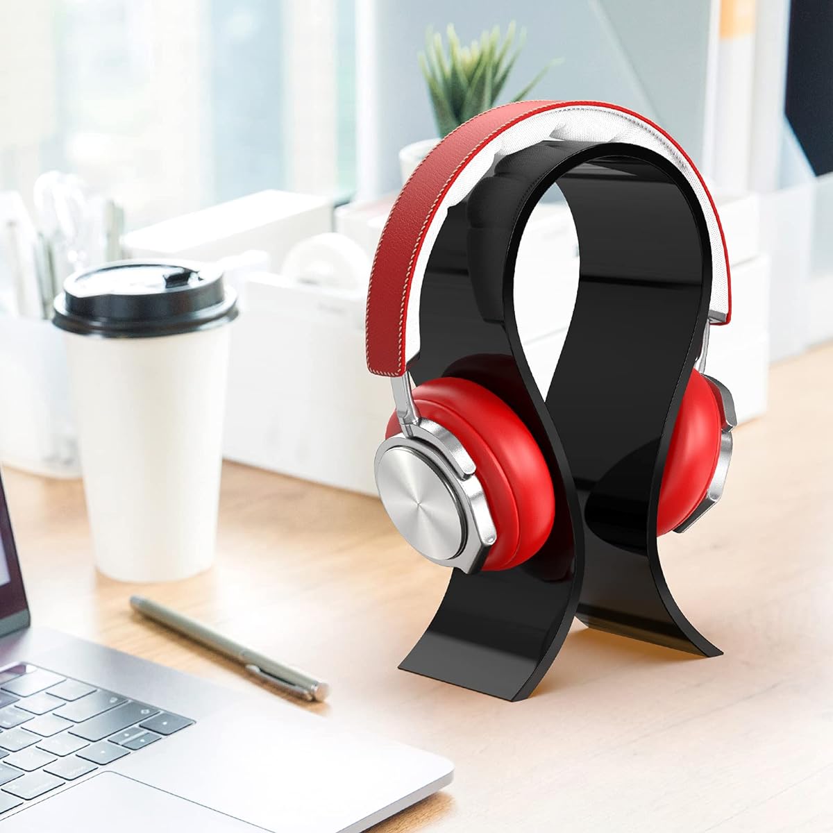 AmoVee Acrylic Headphone Stand, Gaming Headset Holder/Hanger, Extra Thick, Black