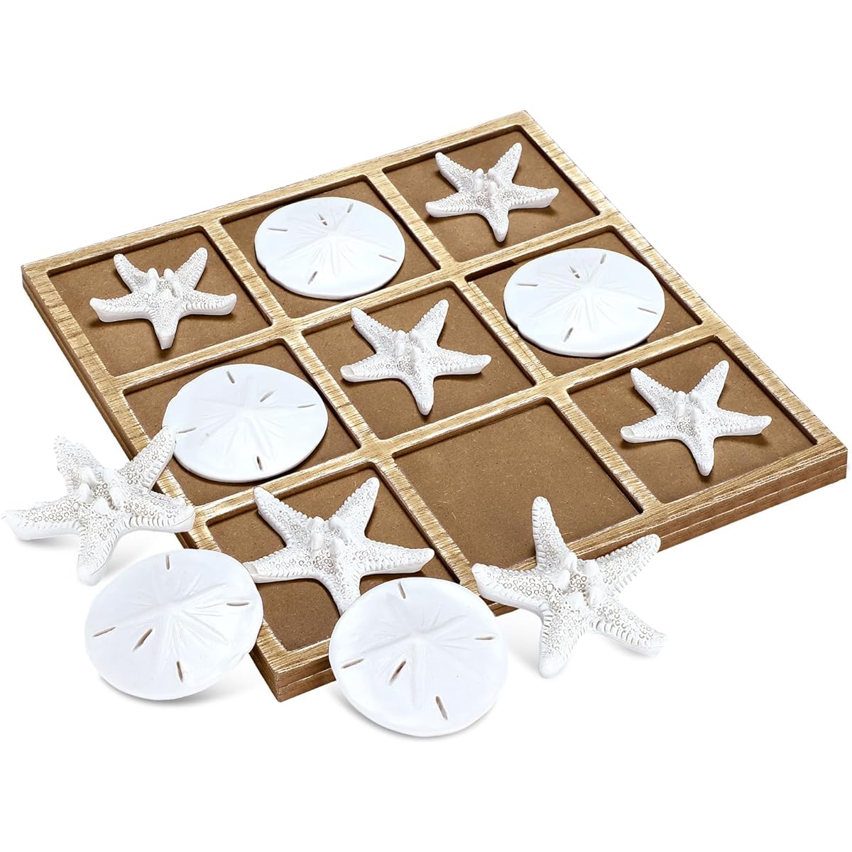 Beach Tic Tac Toe Board Game Wooden Family Beach Home Decor Rustic Nautical Sea Coffee Table Decor Beach Starfish Travel Decor Kids White
