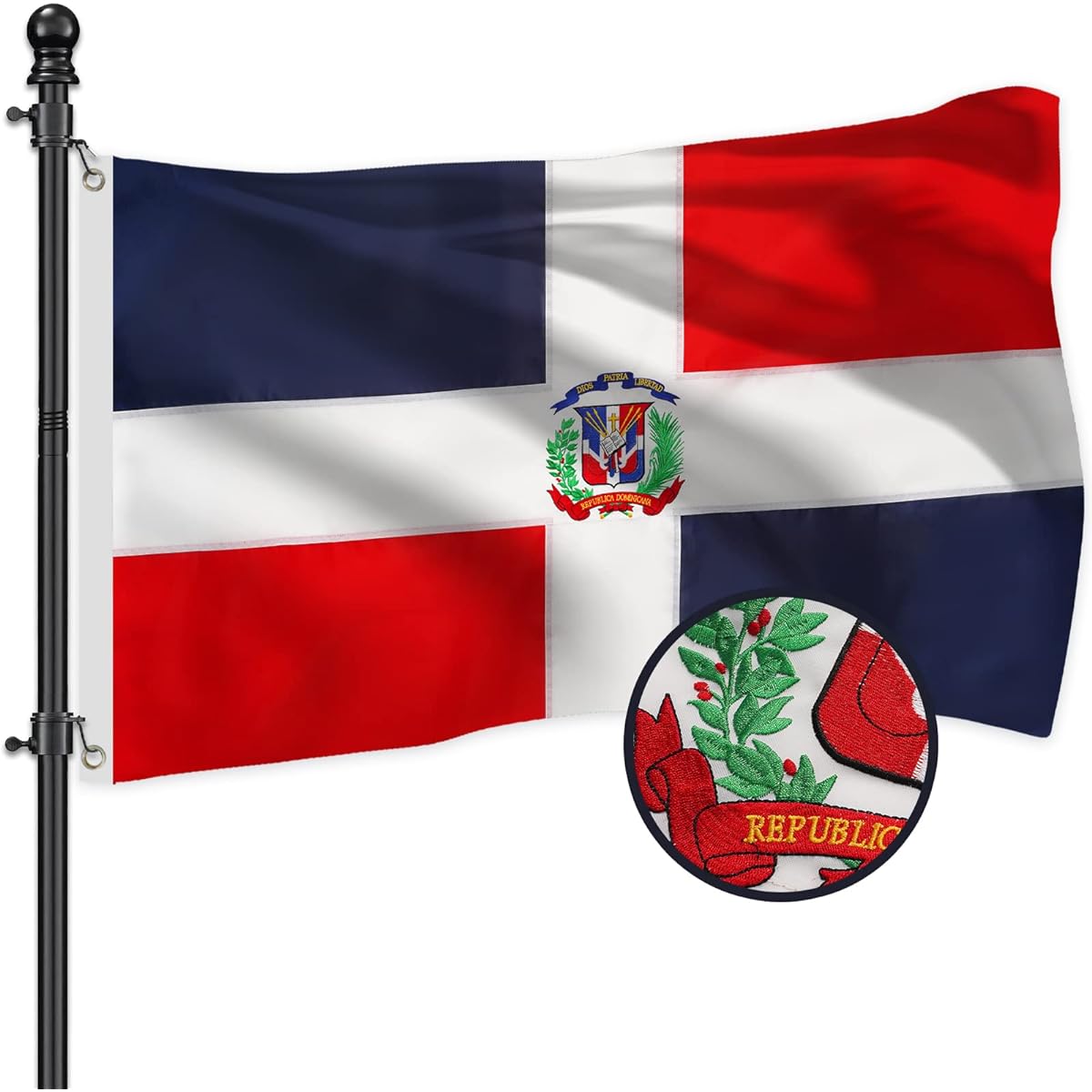 AZCOVER Dominican Flag Outdoor 5x8 Feet Dominican Republic Flag with Brass Grommets Heavy Duty Nylon Dominican Flag for Wall 3x5 Inch Dominican Flag
