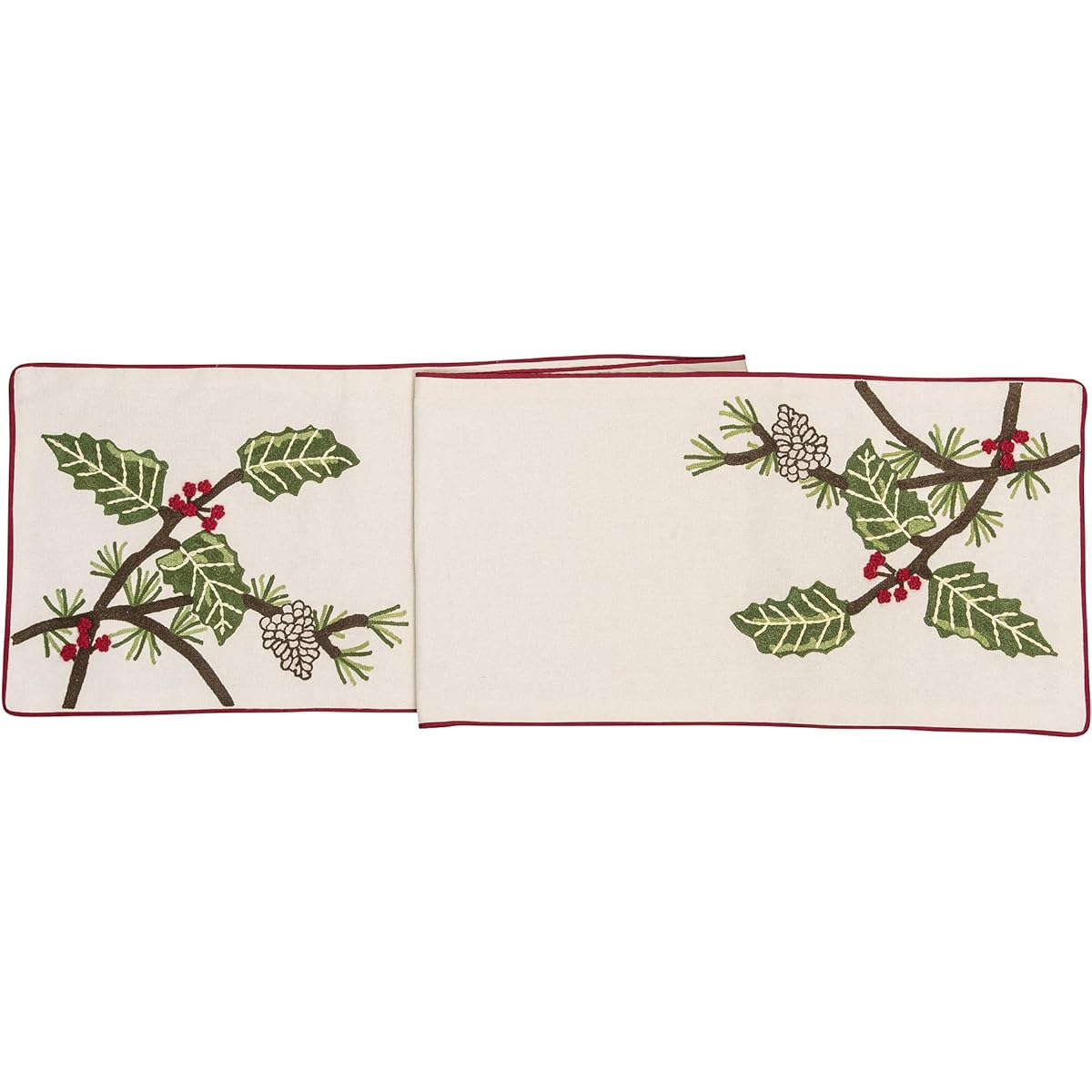 C&F Home Holly and Pine Cones 14" x 72" Cotton Machine Washable Embroidered Table Runner 14" x 72", Tan
