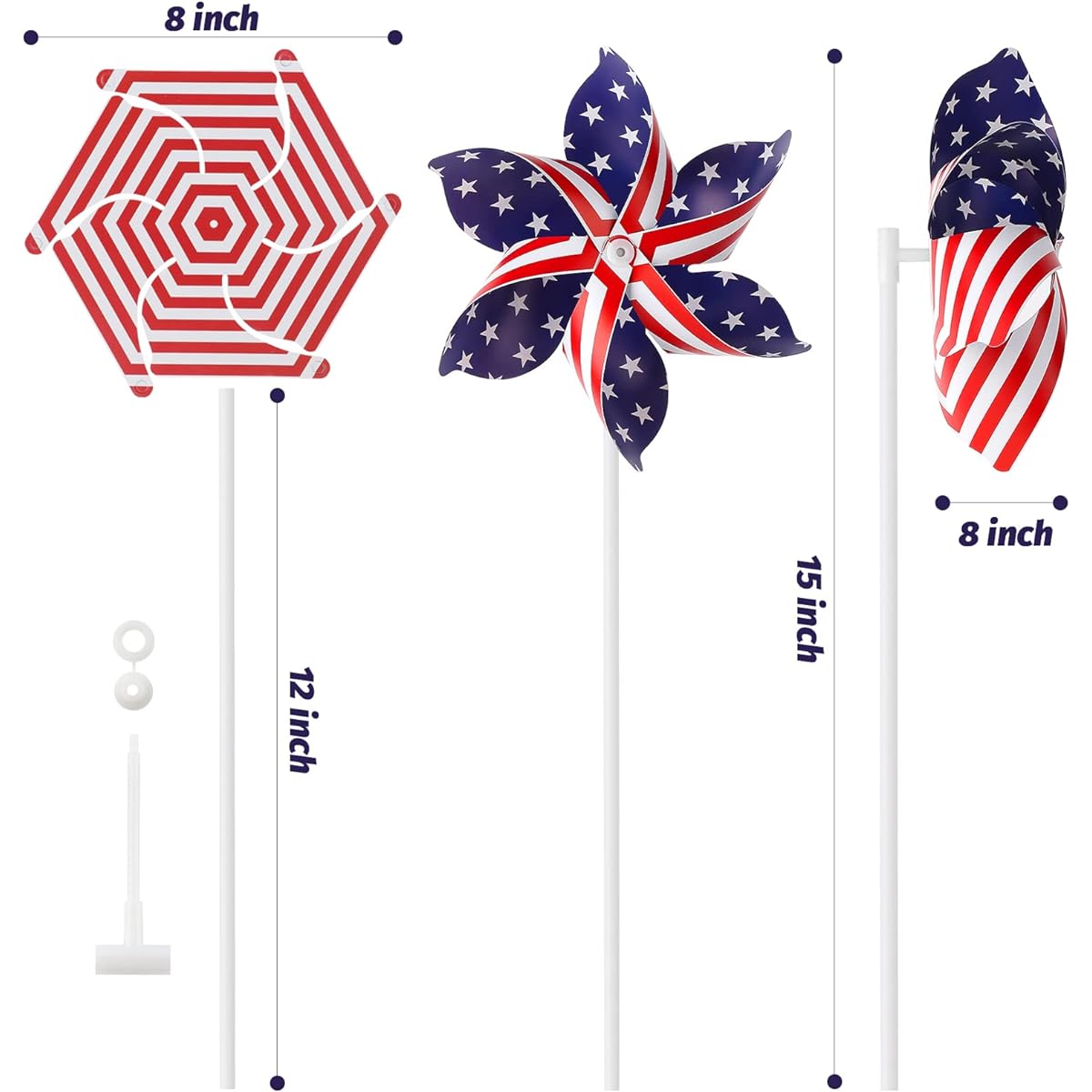 American Flag Patriotic Windmill Independence Day Windmill US Stars and Stripes Windmill with Instructions Yard Windmill Pinwheel Wind Spinner for Kids Adults, 4th of July Decorations for Yard Lawn (30)
