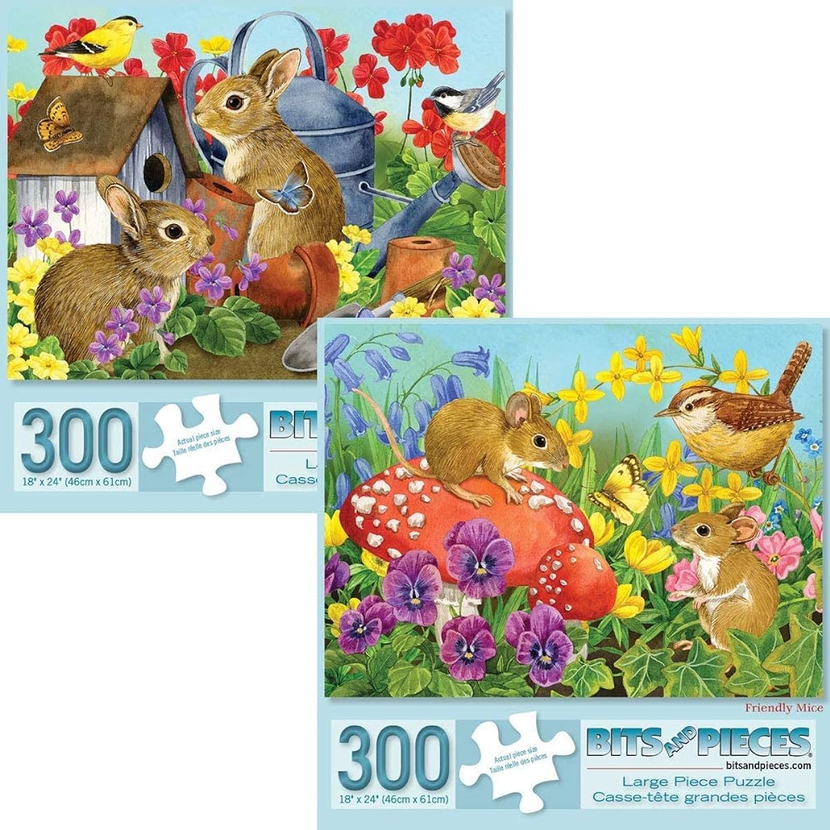 Bits and Pieces - Large Jigsaw Puzzles for Adults Set of 2-300 - "Bunny" and "Mouse" Jigsaw 300 Pieces by Artist Jane Maday - 18" x 24"