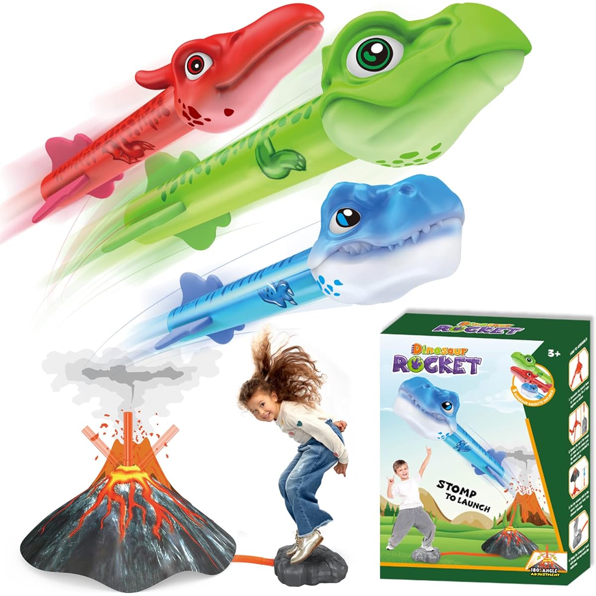 KUPOL Dino Blasters Rocket Launcher for Kids, Powered Dinosaur Themed STEM Toy for Ages 3-7, Launches 100 Feet, Indoor/Outdoor Toy, Safe Foam Dinosaur Rocket, Boys & Girls, Birthday Gift, Family Entertainment