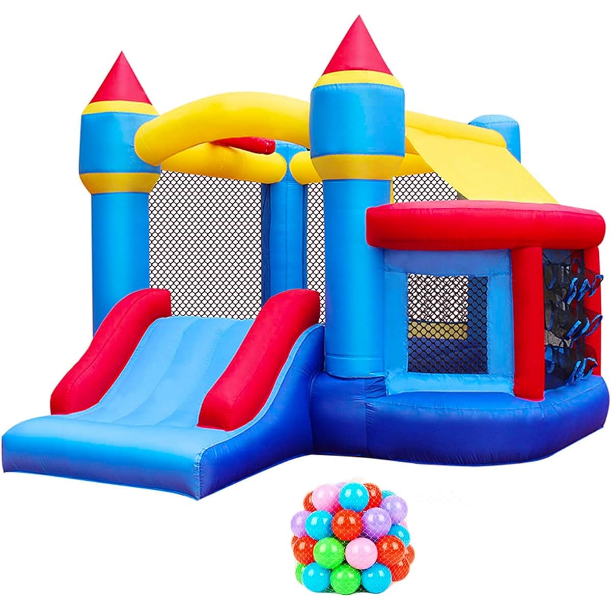 RETRO JUMP Inflatable Bounce House, Bouncy House for Kids, Outdoor Inflatable Bounce House for Kids with Jump Ball Pit & Basketball Hoop, Ocean Ball, Blower, Patch Kit, Stakes and Carry Bag