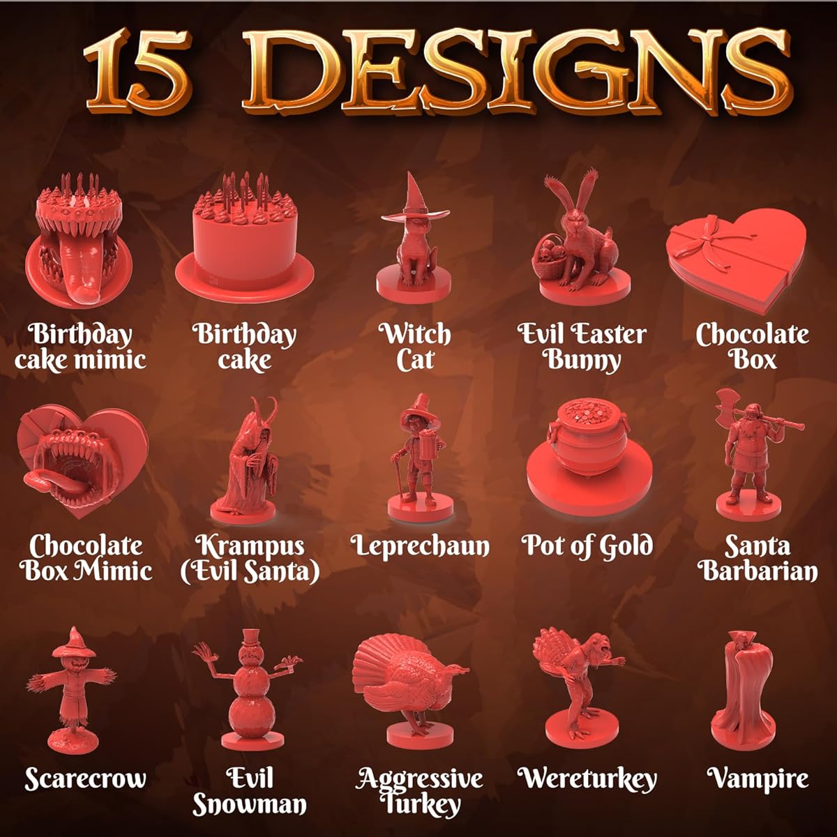 Mythical Heroes Holiday Edition – 30 Pieces 15 Designs – Minifigure Set for RPG – Suitable Size for DND