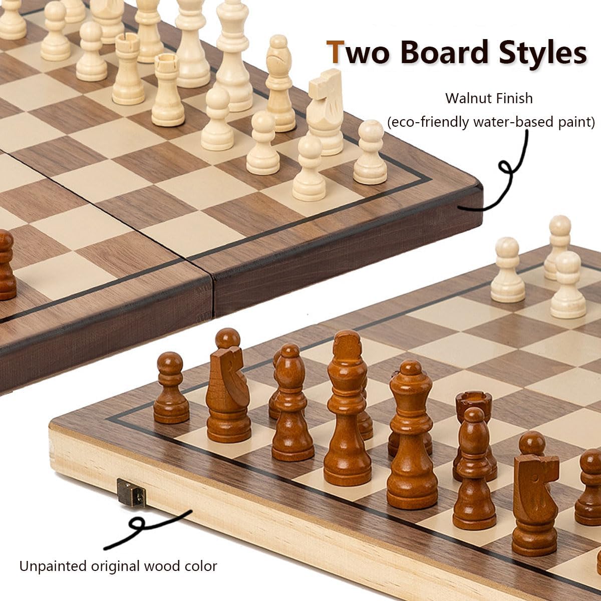 Chess Set 15" Chess Board Wooden Magnetic Folding Chess Board Set for Adults & Kids Checkers Game for Kids Portable Travel Chess Game for Beginners with 2 Extra Queens