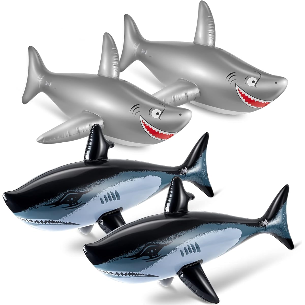 Shark Inflatable Shark Float Pool Toy Length 39.5" 32" Inflatable Animal Shark Toy Shark Birthday Decoration Sea Beach Theme Party Decoration Supplies Decoration