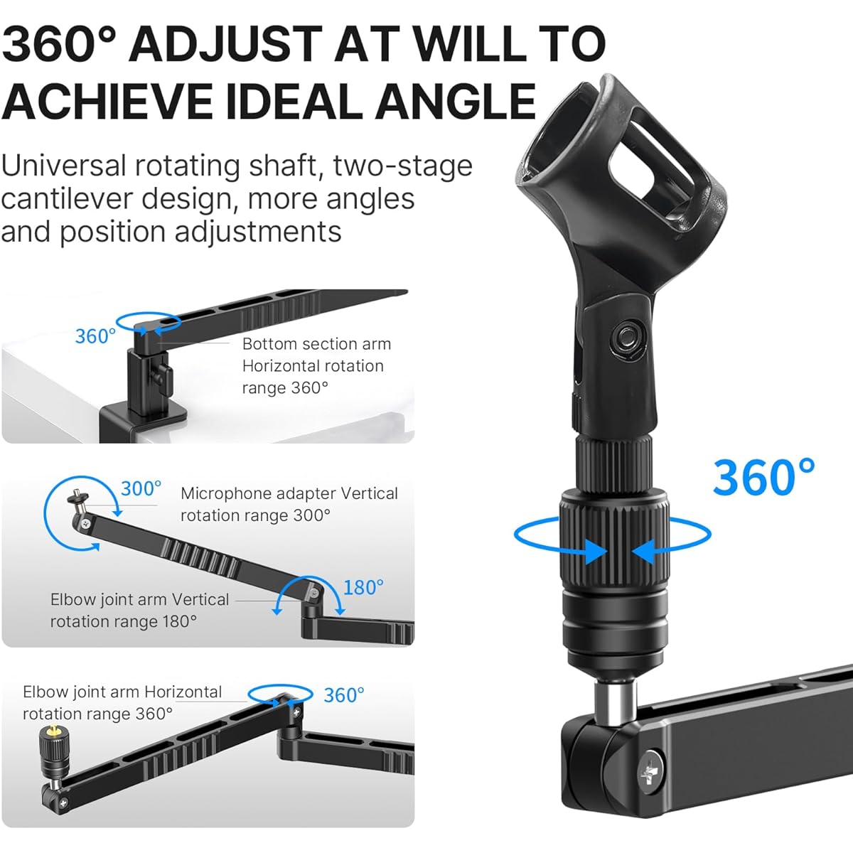 Upgrade ULANZI LS26 Thin Microphone Arm Aluminum 360° Rotatable Foldable Microphone Low Arm Desk Mount for Podcast/Streaming/Game/Radio Studio with Mic Clip 1/4" 3/8" 5/8" Thread Compatible with Most Microphones