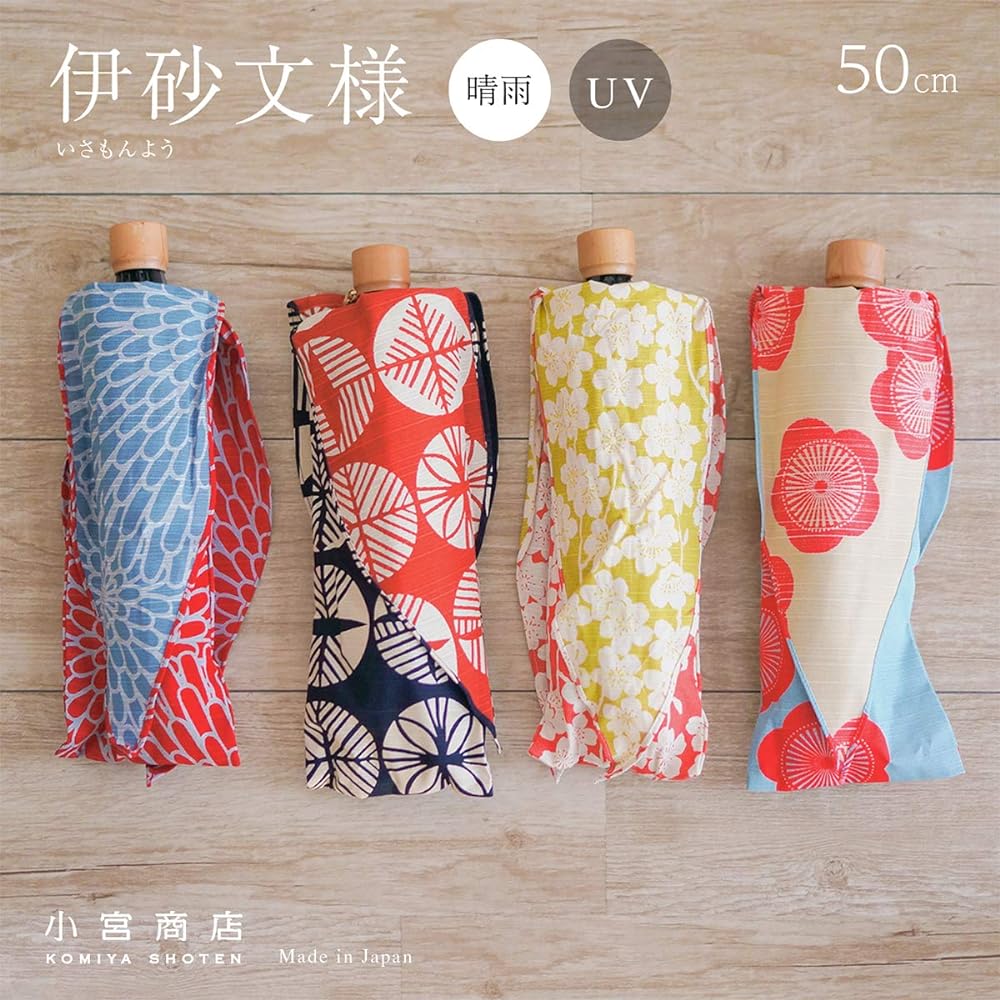 Made in Japan Isago Pattern Folding Umbrella 50cm For Both Sunny and Rainy Days Women's 2 Tier Folding Umbrella Furoshiki Japanese Pattern UV Protection Komiya Shoten