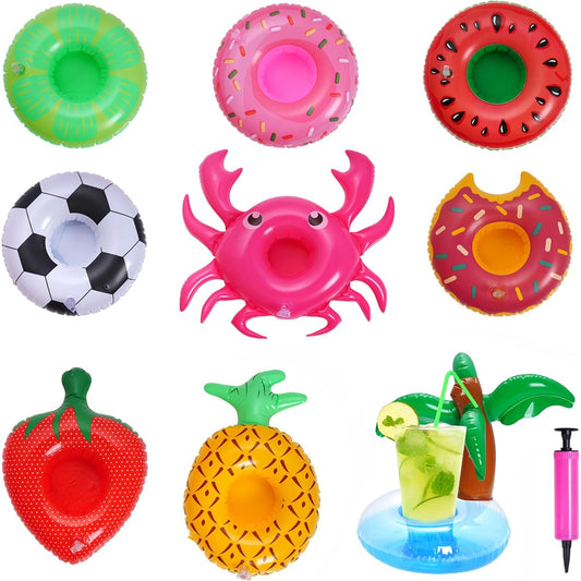 9 Pieces Inflatable Floating Drink Holder Drink Float Inflatable Cup Coaster for Pool Party