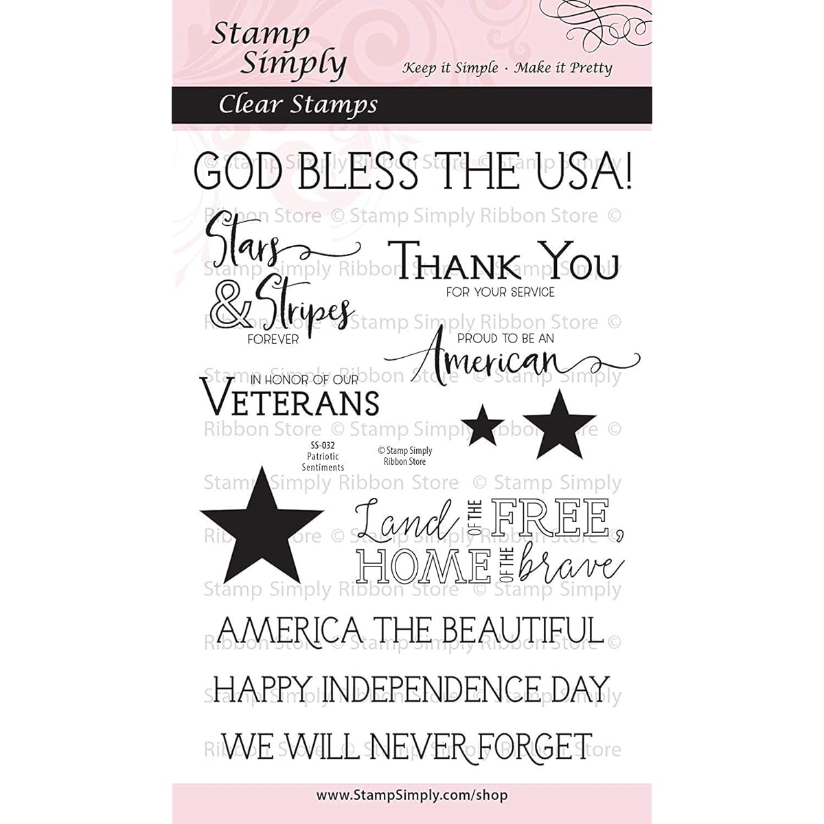 Stamp Simply Clear Patriotic American Sentiments Veterans Stars and Stripes Stamps 4x6 inch Sheets 12 Stamps
