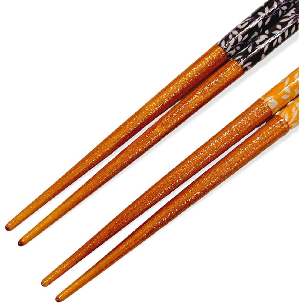 Couple chopsticks, leaf, navy blue, yellow, dishwasher safe, with design paulownia box and wrapping, gift for celebrations, wedding gifts, wedding anniversaries, birthdays [143]