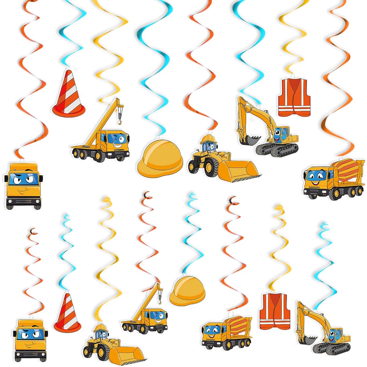 Construction themed party hanging swirls.