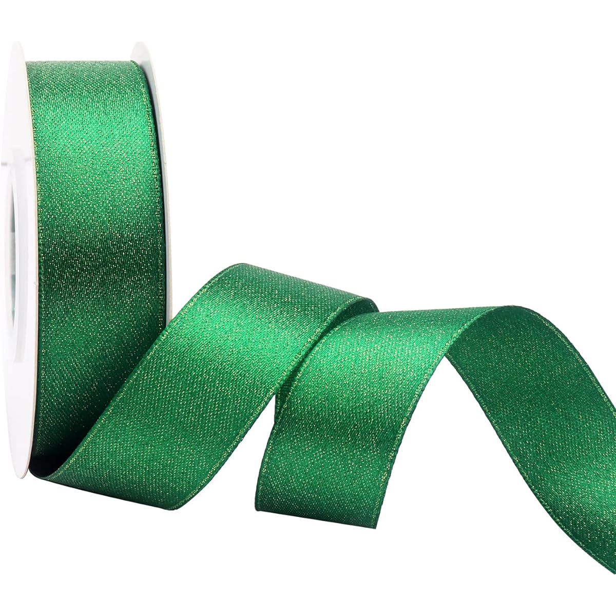 Valentine's Day Gift Box Decoration Ribbon Gift Wrapping Shiny Metal Ribbon DIY Craft Bow Tie Garland Home Decor 1" Wide 16 Yards (Green)