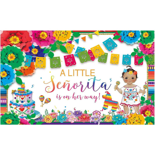 Allenjoy 82" x 59" Mexican Fiesta Baby Shower A Little Senorita Baby Decorations Backdrop Taco Bout Girl Supplies Decor Carnival Birthday Party Colorful Floral Banner Decor Photo Studio Booth Props