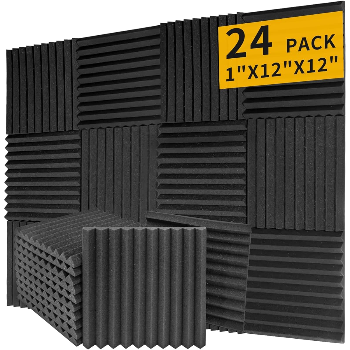 Saiqiang Acoustic Foam Panels for Walls, Pack of 24 for High Density Acoustic Panels, 1" x 12" x 12" Noise Absorbing Acoustic Panels Acoustic Foam for Walls Doors & Ceilings