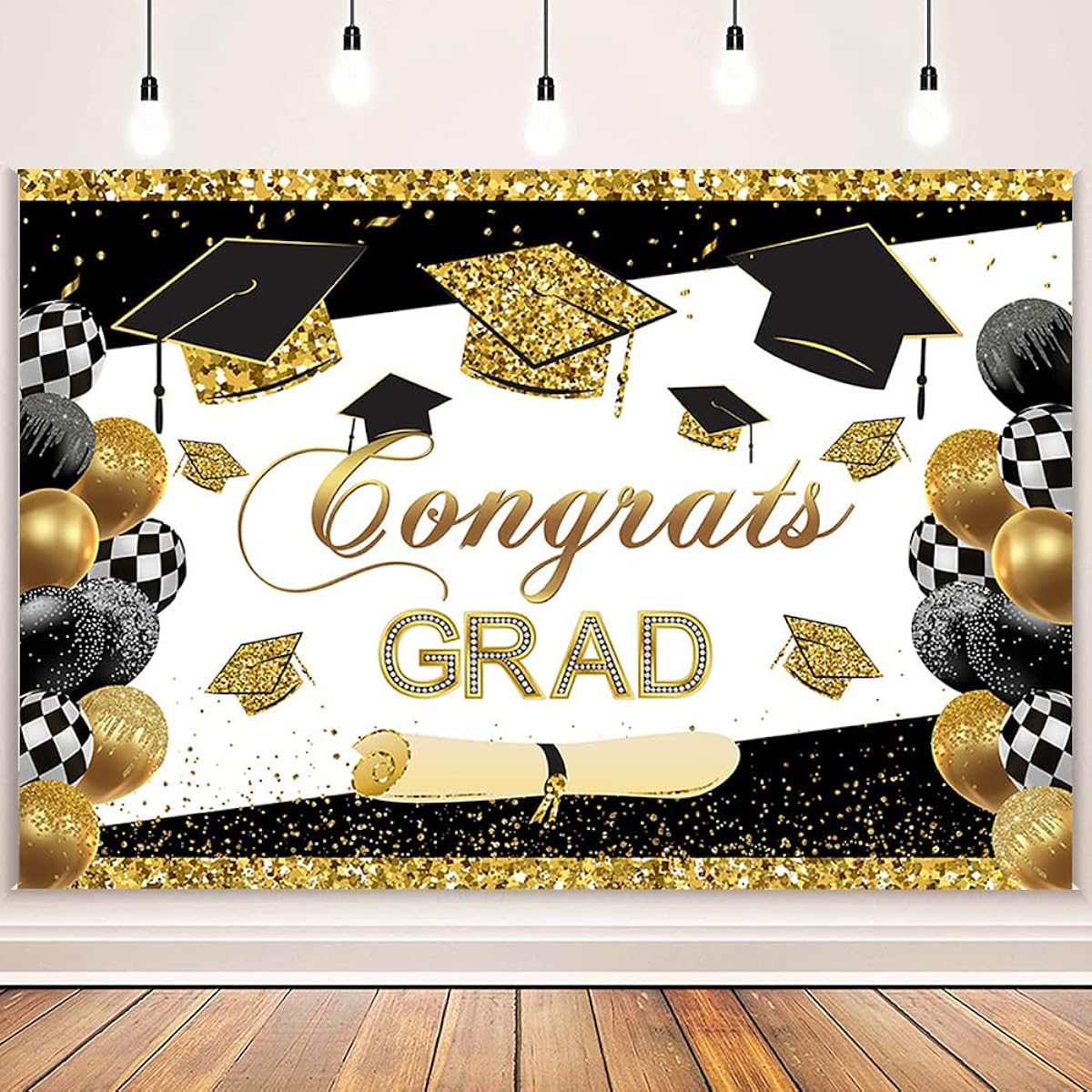 AIBIIN Graduation Banner, Graduation Banner 7x5ft Graduation Banner 2023 Black & Gold Graduation Decorations 2023 Graduation Party Decorations Photo Backdrop Banner Congrats Grad Banner 2023