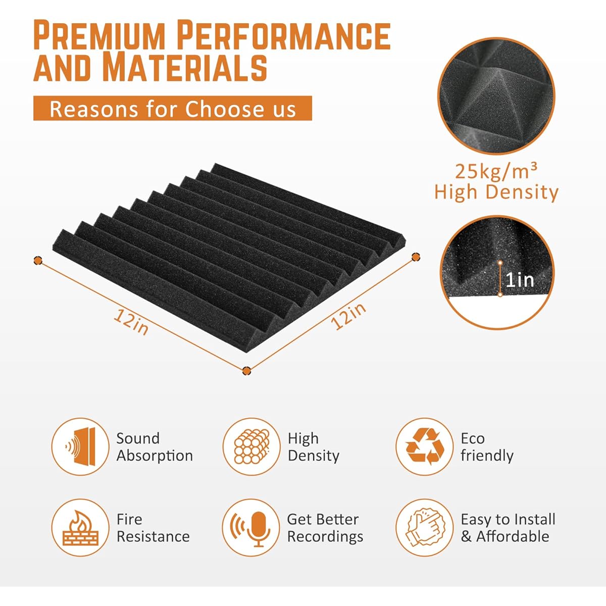 Saiqiang Acoustic Foam Panels for Walls, Pack of 24 for High Density Acoustic Panels, 1" x 12" x 12" Noise Absorbing Acoustic Panels Acoustic Foam for Walls Doors & Ceilings