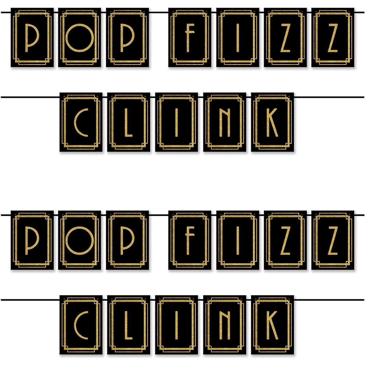 Beistle 80011 2Piece Pop, Fizz, Clink Streamers, 6.25" x 12', Black/Gold
