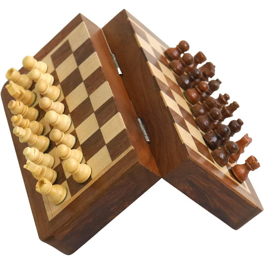 RoyalChessMall Golden Rosewood Wooden Inlay Magnetic Chess Set with 5" Folding Board