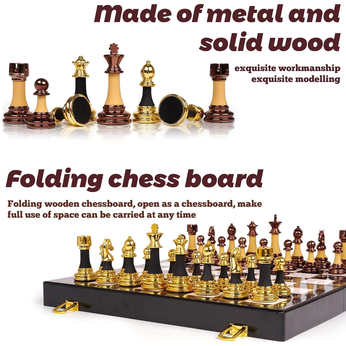 15 Inch Acrylic Chess Set for Adults Kids Zinc Alloy + Acrylic Chess Pieces & Portable Folding Wooden Chess Board Travel Tournament Chess Set Strategy Board Game Gift - Chessman