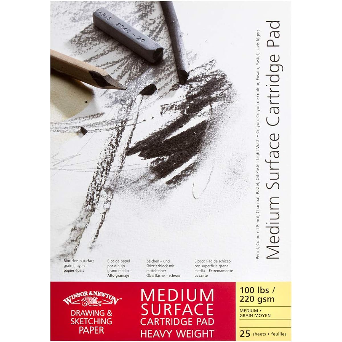 Winsor & Newton 6689732 Medium Grit Pure White Drawing Pad, Gritting, Pure White, 220 g/m2 - 25 Sheets - A2 DIN A5 - Midtlere Körnung 220g/m² 6689735