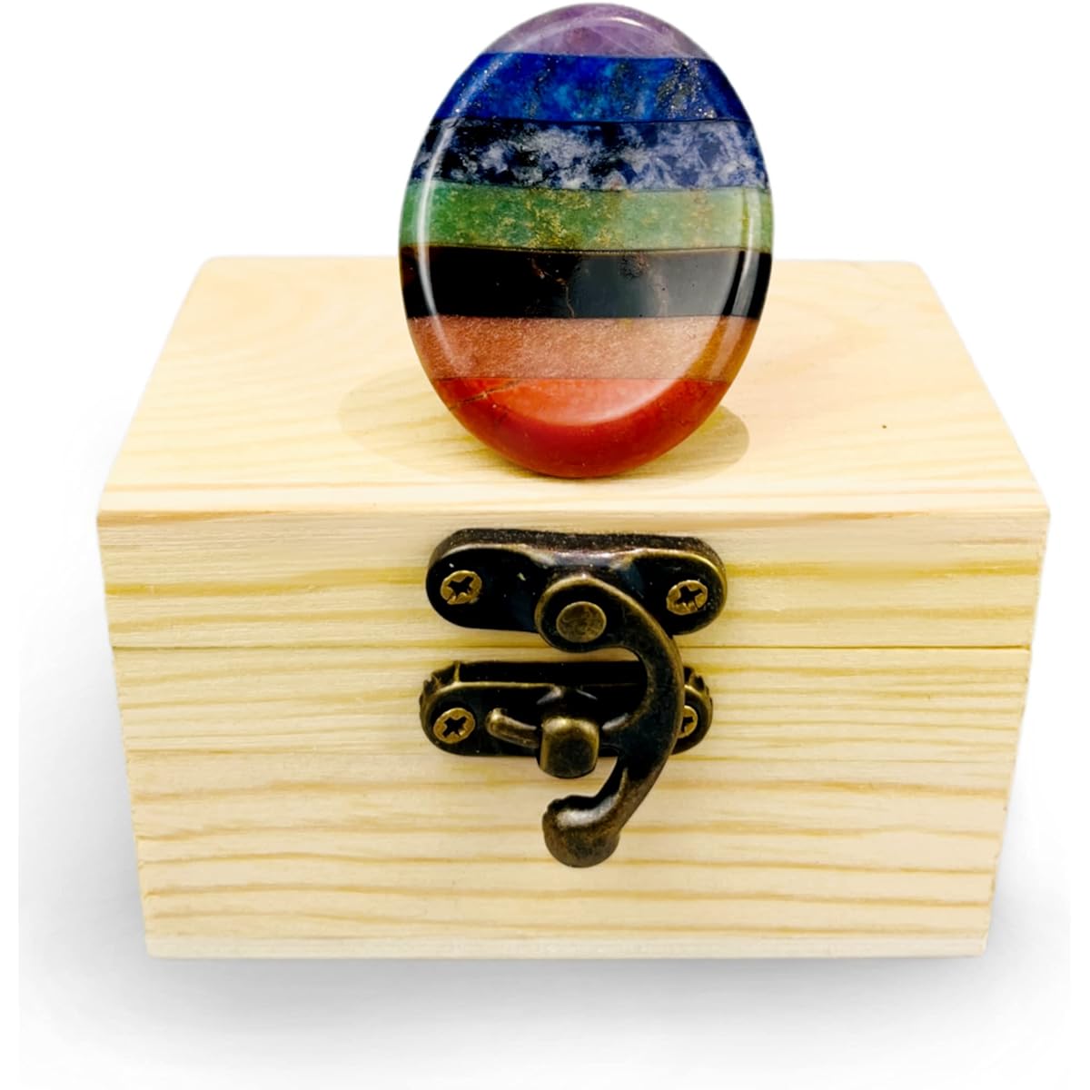 Multicolor Healing Stone Crystals for Anxiety, 7 Crystals for Stress Relief, Chakra Representation, Feel Calm in Moments of Stress (Deluxe Engraved Wooden Box Included)