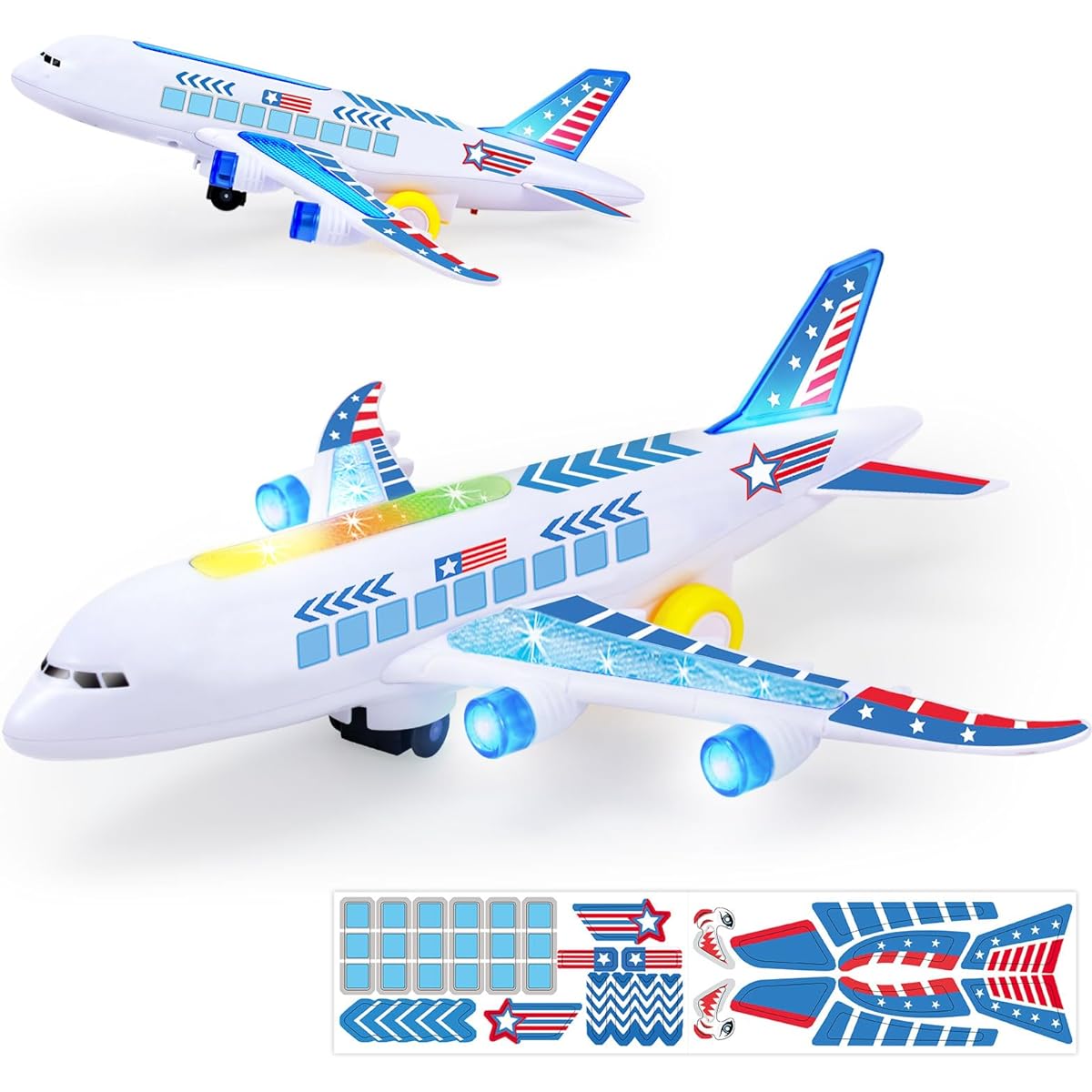 Airplane Toys for Toddlers Boys Kids 4-7 Play Plane Airplane Toy Musical Plane with Flashing Lights and Sounds Bump and Go Battery Powered Airbus A380 Plane for Kids 3-12 Years Gift