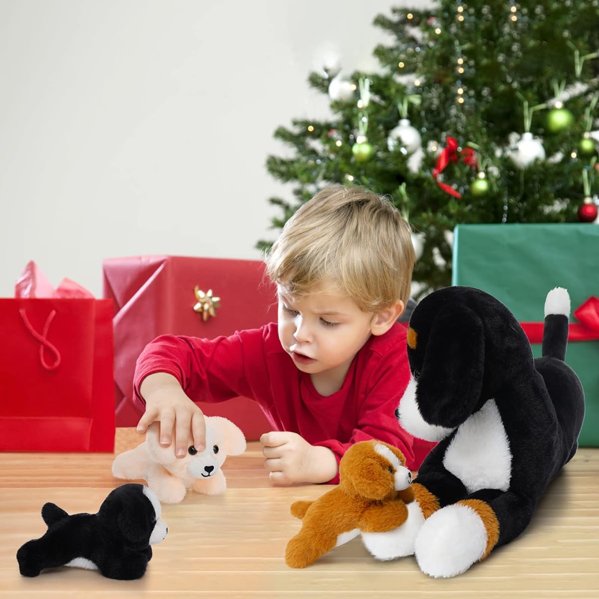 MaoGoLan Dog Plush Toy, Soft Large Bernese Dog Stuffed Animal with 4 Stuffed Puppies, Nurturing Dog Plush Toy Set, Birthday Gift for Kids, 20 Inch