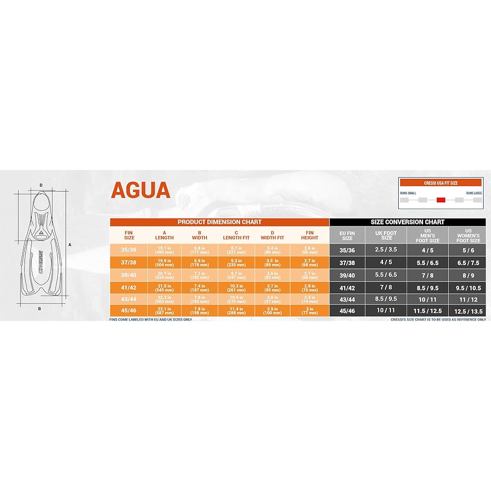 Scuba Snorkeling Swim Fin [AGUA] Long Blade Full Foot [Genuine Product]