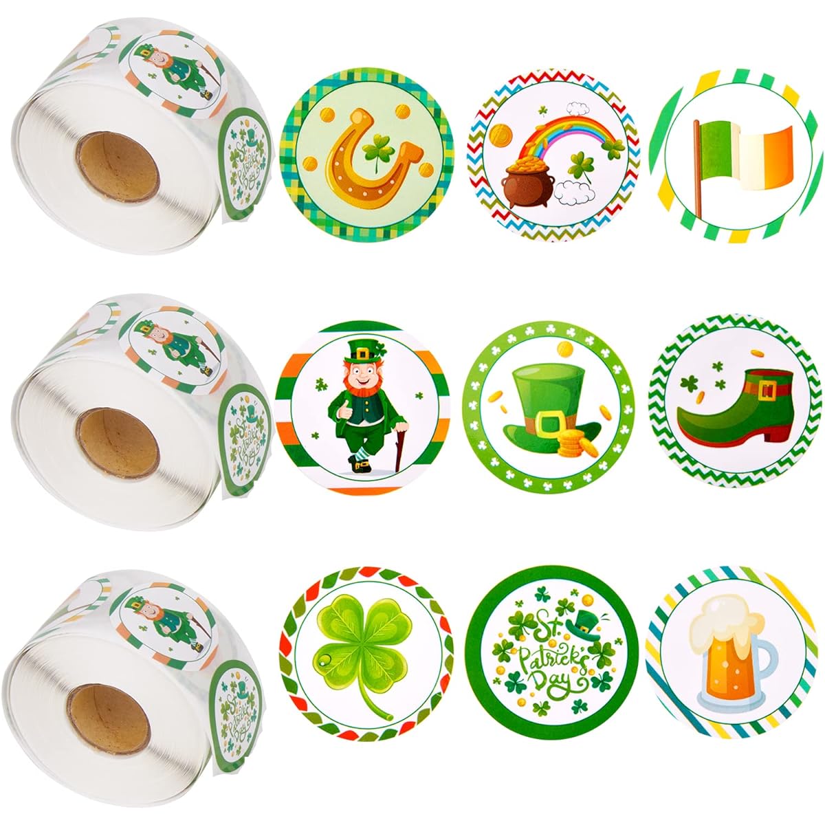 St. Patrick's Day Stickers 1500 per Roll Bulk Shamrock Party Decorations for Kids Classroom Rewards Crafts Motivation Booster