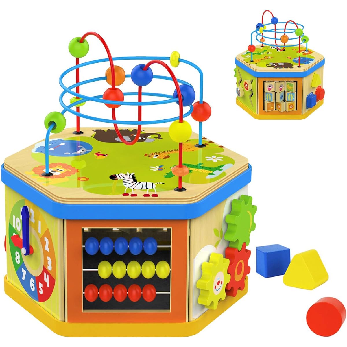 TOP BRIGHT Activity Cube Toy Baby Wooden Beads Maze Sorter 7 in 1 Toy for 1 Year Old Boys Girls Toddler Gift