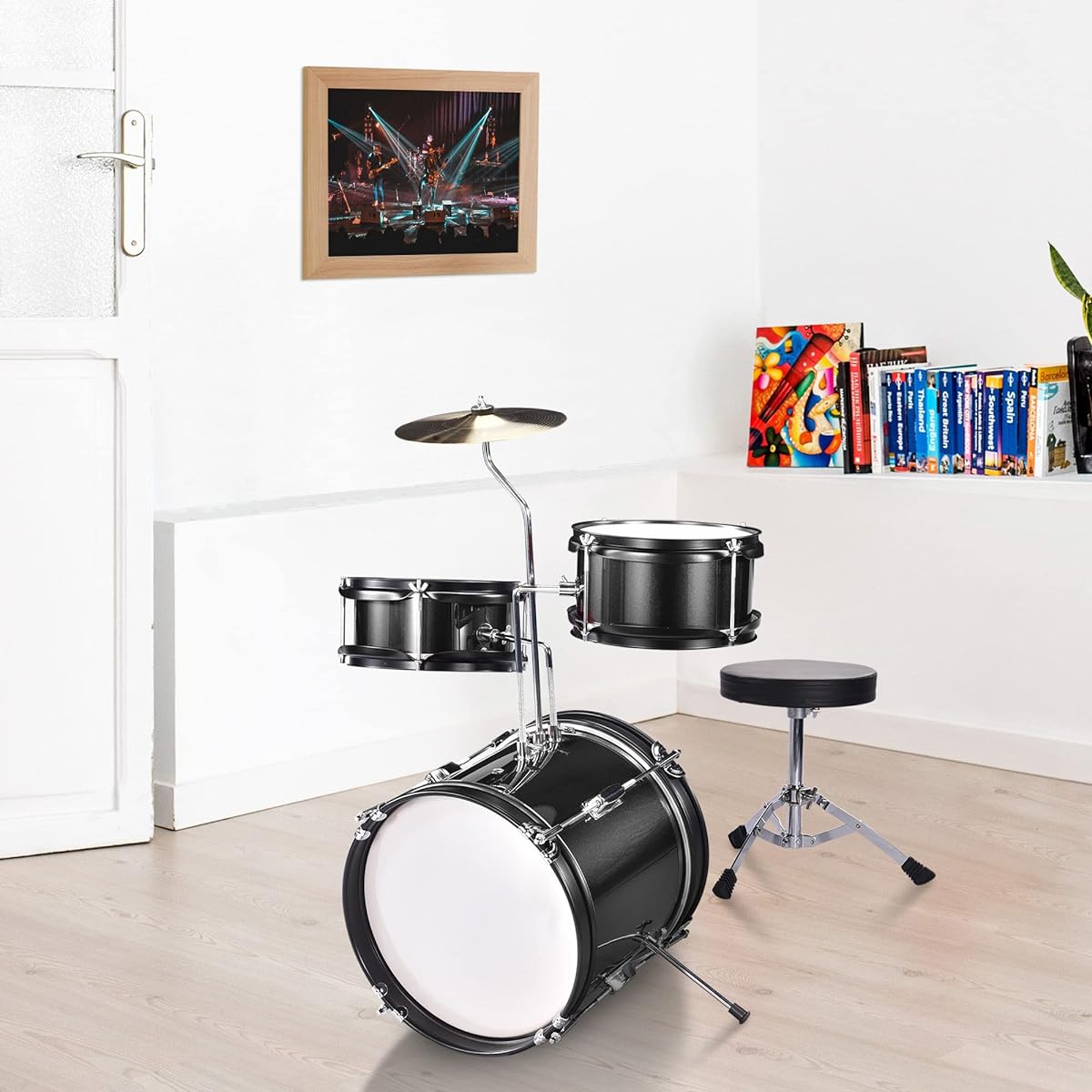 AW Drum Throne Padded Seat Drummer Stool Round Chair 12"~20" Height Adjustable Foldable Stand Percussion Accessories
