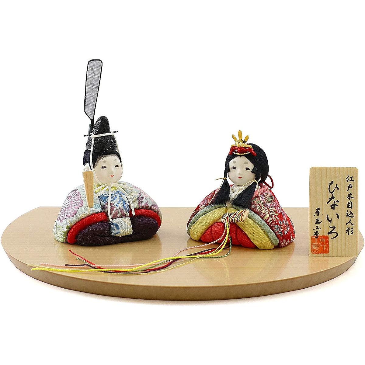 Hina Dolls, Azumatama, Hinairo, Pure Silk, Silver and Red, Wood-grain, Prince and Princess Decoration, Hard Maple Veneer, Semicircular Display Stand, HNTG-HI-B-W19, Wood-grain Decoration, Hina Dolls