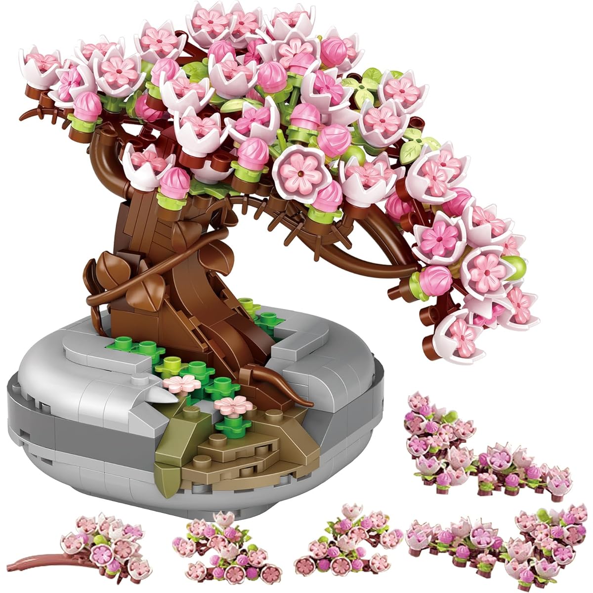 Building Blocks for Adults - Cherry Blossom Tree Building Toy Bonsai Plant Collection Toy Construction Set Plants and Flowers DIY Home Decoration Gifts for Women Kids (NOT Compatible with Lego)