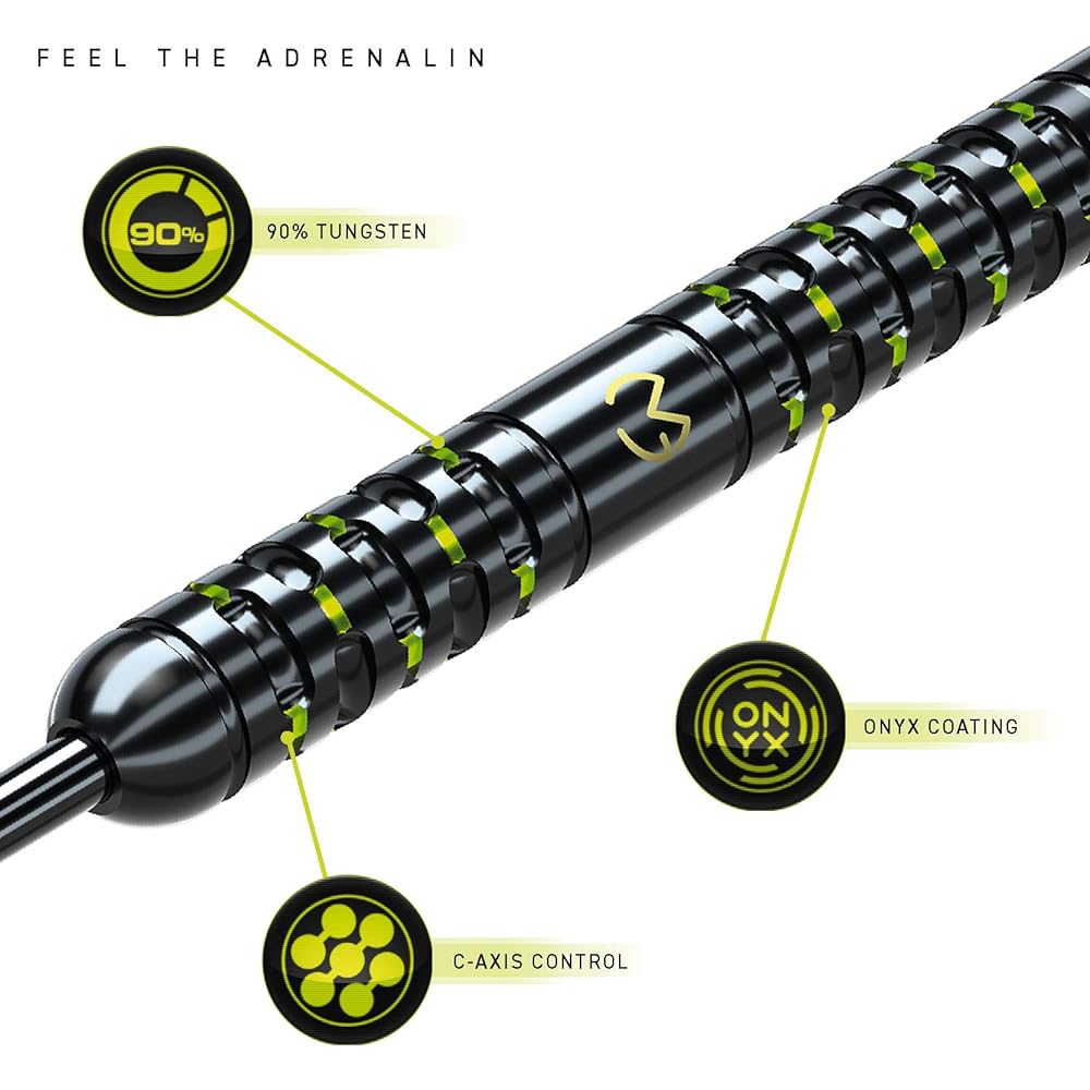 WINMAU Michael van Gerwen MvG Adrenalin Tungsten Steeltip Darts Set 22g with Prism Flights and Vecta Shafts (Stems) 1441-22