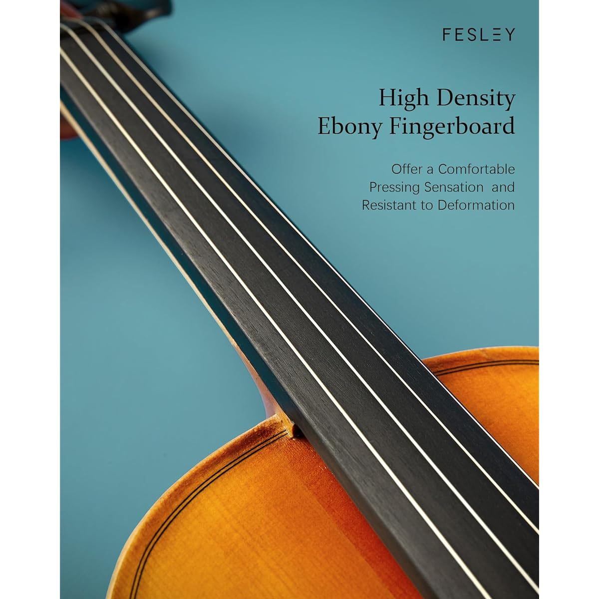 Fesley 4/4 Full Size Violin Set 4/4 Violin for Beginners and Adults with Hard Case, Solid Wood Fiddle with Bow, Rosin Shoulder Rest, Tuner, Extra Violen Strings, Cleaning Cloth, Finger Guide