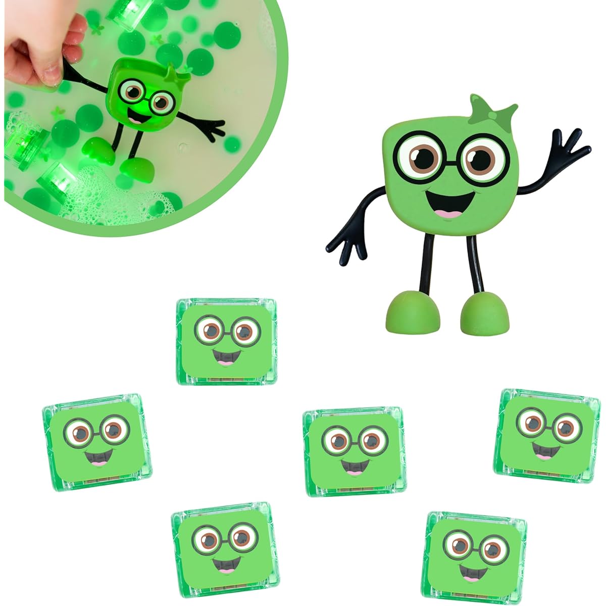 Glo Pals Pippa Water Activated Bath Toy with 6 Reusable Light Up Cubes for Sensory Play