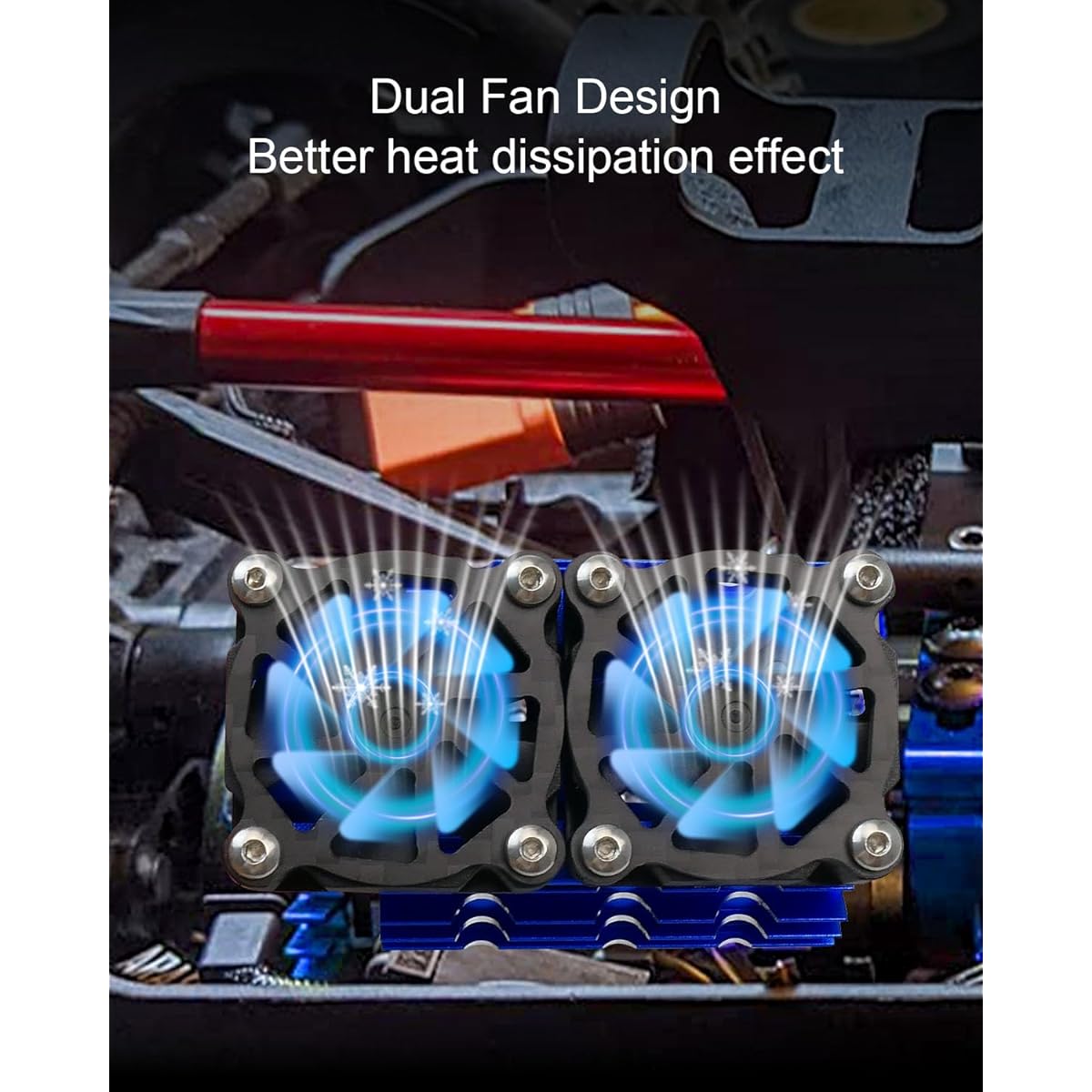 RC Car Motor Cooling Fan Twin 30mm 28000rpm Motor Fan with Metal Heatsink for 3660 3650 3670 540 550 Brushless Motor Update Parts for 1/10 1/8 RC Car Truck 36-38mm Diameter Brushless Motor Blue