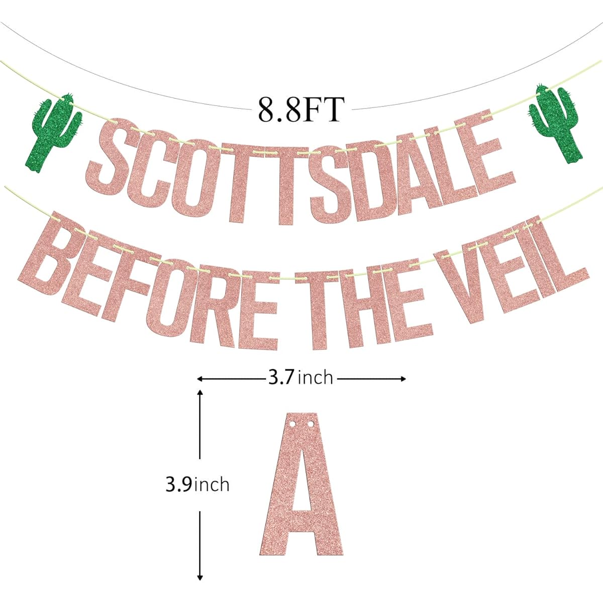 Scottsdale Before the Veil Banner Bachelorette Party Decorations Final Fiesta Bachelorette Cactus Decor Bride Engagement Bridal Shower Supplies Rose Gold Green Glitter