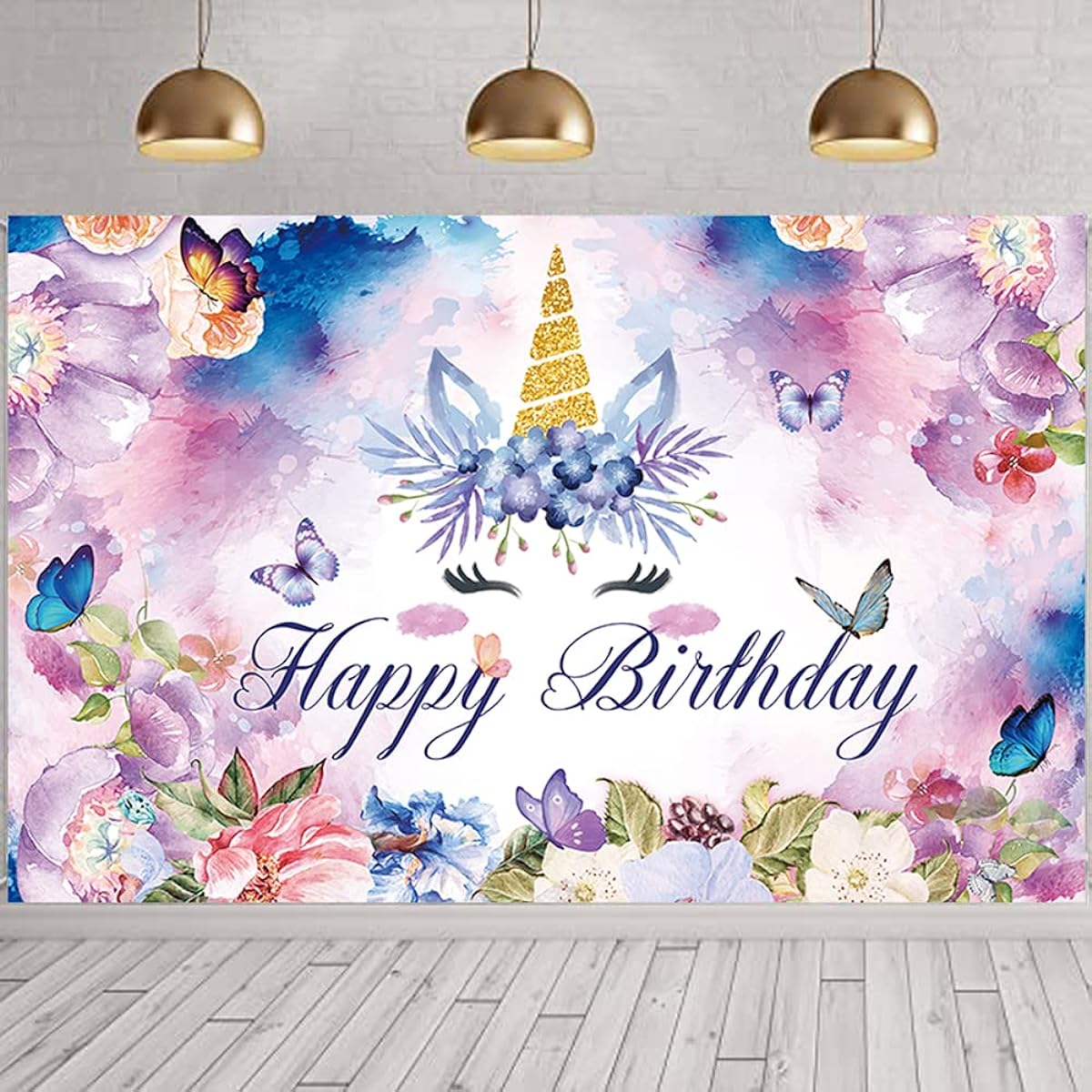 Unicorn Happy Birthday Backdrop for Girls Women Butterfly Flower Birthday Party Decoration Supplies Pink Banner Sweet Girl Female Birthday Garden Party Favors Photography Background